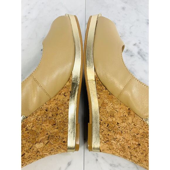 LILLY PULITZER Kristen Slingback Wedge 9M Tan Gold 4.5" Cork Peep Toe Sandal EUC - Picture 10 of 14